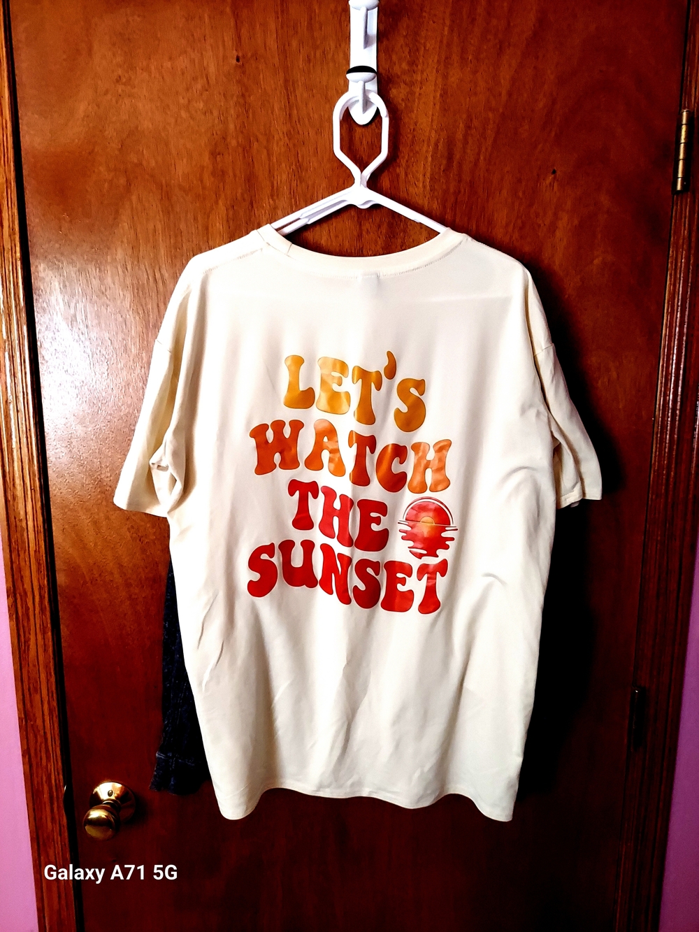 SHEIN Cream Tee with Orange & Red Sunset Graphic